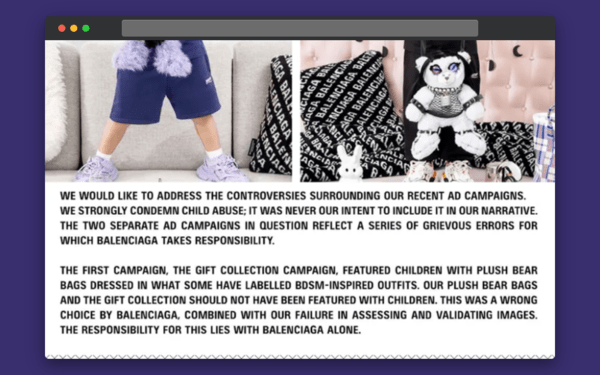 a snippet from Balenciaga’s official statement following the controversy over their imagery