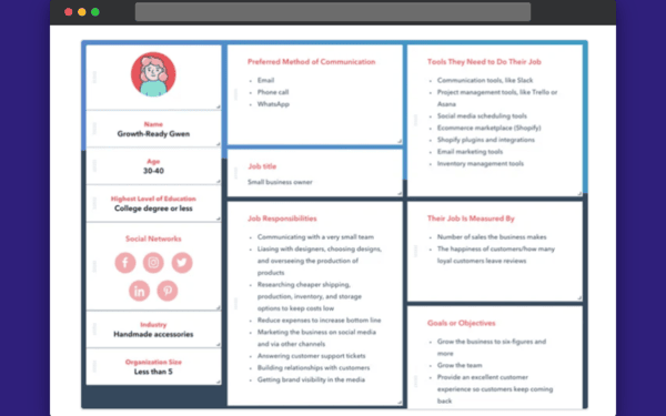 Buyer personas are examples of your target audience and should be as detailed as possible