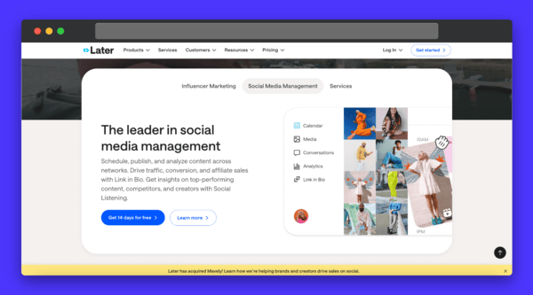 screenshot of Later’s homepage