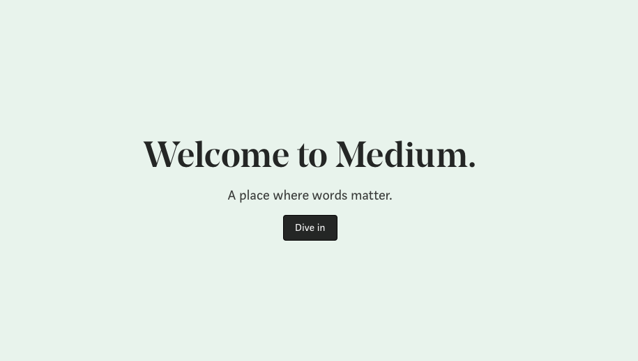 Welcome page for reading and publishing on Medium